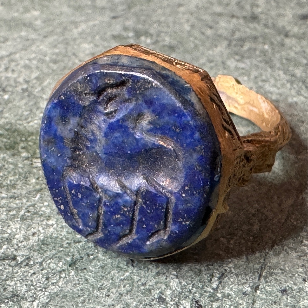 Vintage Lapis Ring with Animal Carving